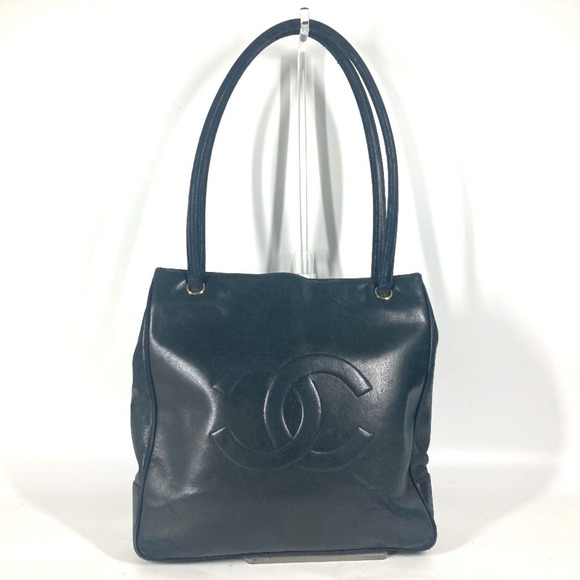 CHANEL Vintage CC Coco Mark Shoulder Tote Bag Leather Women's Dark Navy - Picture 1 of 10